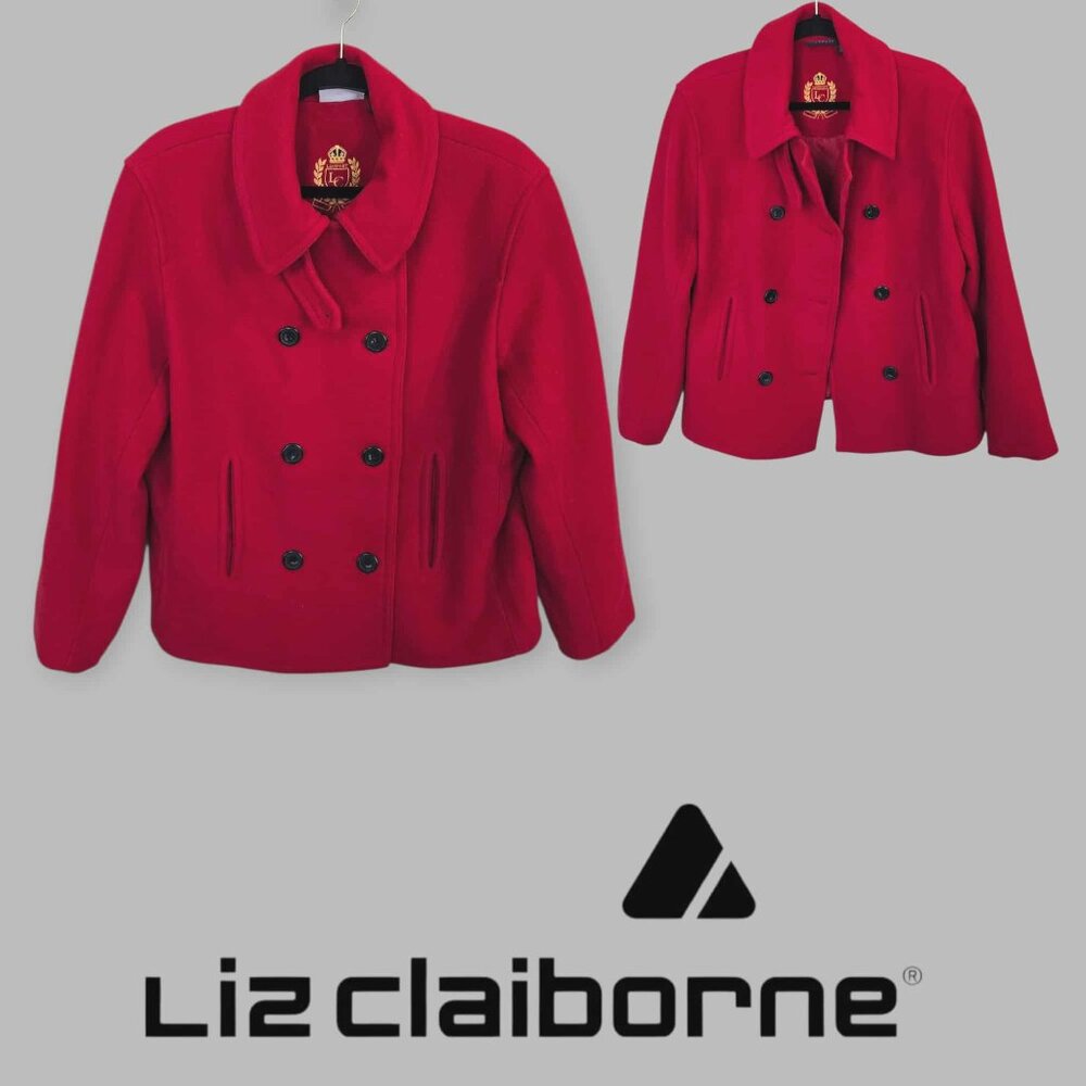 Vintage Liz Claiborne Red Wool Blend Cashmere Coat Jacket Womens Large